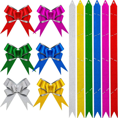 Gift Pull Bows Glitter Pull Bow Wrap Pull Bows with Ribbon for Christmas Decoration, Gift Wrapping, Wedding Gift Decoration (60 Pieces)