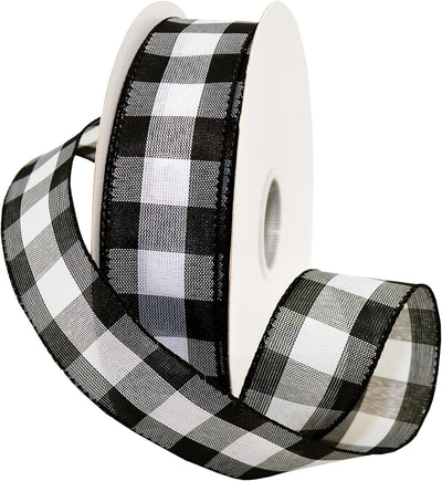 7398.40/50-613 Cambridge 1.5" X 50 YD Wired Ribbon, Black and White, Buffalo Check Plaid Ribbon for Gift Wrapping, Christmas Decorations Indoor Home Decor, Craft Supplies & Materials