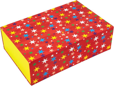 Gift Box 14X9X4.3 Inches - Colorful Stars Birthday Large Gift Box with Lid, Sturdy Storage Box, Collapsible Gift Box with Magnetic Closure and 2Pcs Tissue Paper