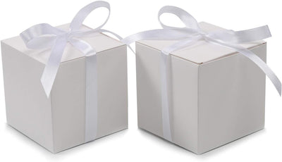 100Pcs Small Gift Boxes, Favor Boxes 2X2X2 Inches Paper Gift Boxes with Ribbons Candy Box for Wedding Favors Baby Shower Bridal Shower Birthday Party (White)