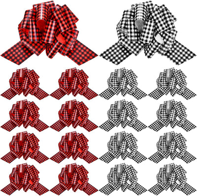 20 Pieces Christmas Pull Bows Plaid Bows Buffalo Wrap Pull Bows Christmas Ribbon Bows for Christmas Wreath Basket DIY Craft (5 Inch)