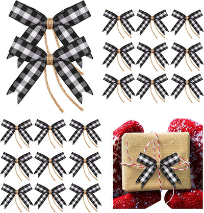 24 Pieces Christmas Plaid Bows Small Buffalo Plaid Decorative Bows for Christmas Tree Gift Box Wrapping Party Supplies