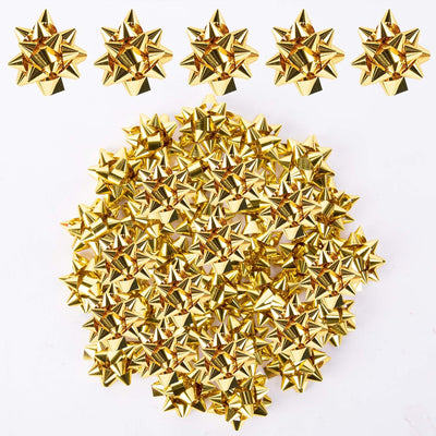 200 Pcs Mini Christmas Gift Bows-1 Inch Gold Metallic Star Gift Bows-Tiny Adhesive Present Bows for Christmas Holiday Party Decoration DIY Gifts Wrapping