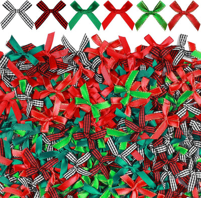 300 Pcs Christmas Mini Bows Small Crafts Bows Tiny Ribbon Bows Little Bows Christmas Embellishments for Crafts Wedding Birthday Party Decoration(Classic Color)