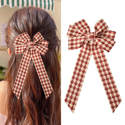 Big Hair Bows for Women Red Checkered Hair Bow Clips Bowknot Hair Clip Ribbon Hair Accessories for Women Girls French Barrette Hair Bows Large Checkered Hair Ribbon Clips