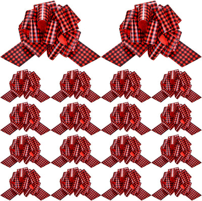 20 Pieces Christmas Pull Bows Bulk 5 Inch Red and Black Plaid Xmas Tree Ribbon Bows for Gift Wrapping Pull Bows Christmas New Year Party Ornament Birthday Wedding Wreath Basket Decorations DIY Craft