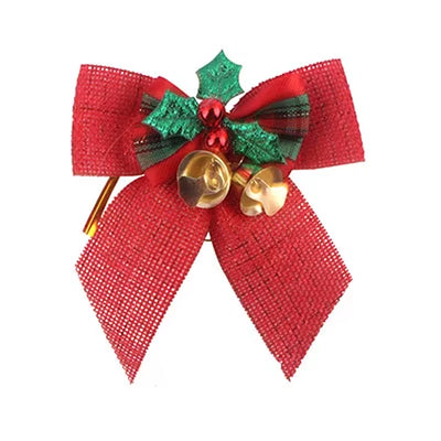 12Pcs/Lot Delicate Bowknot Christmas Gift Bows with Small Bells DIY Bows Craft Christmas Tree Decoration Christmas Bow Tie 8*8Cm