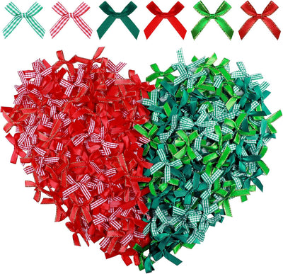 300 Pcs Christmas Mini Bows Small Crafts Bows Tiny Ribbon Bows Little Bows Christmas Embellishments for Crafts Wedding Birthday Party Decoration(Bright Color)