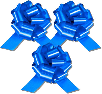 Blue 8" Pull String Gift Bows Perfect for Christmas Gifts and Birthday Presents Satin Finish Easy to Assemble Pack of 3 Large Bows