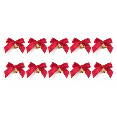 10Pcs Delicate Bowknot Bells Christmas Gift Bows with Small Bells DIY Bows Craft Christmas Tree Decoration Christmas Bow Tie