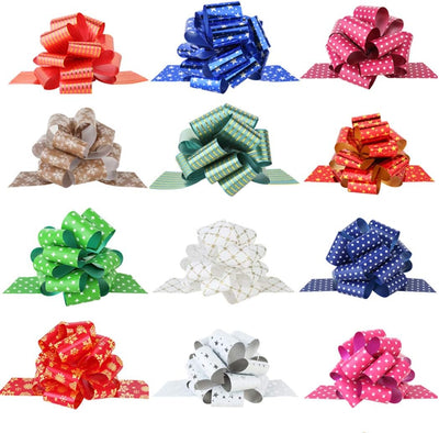 12PCS Christmas Wrap Pull Bows with Ribbon 5” Wide Wrapping Accessory for Xmas Present, Gift, Florist, Bouquet, Basket(12Pcs)