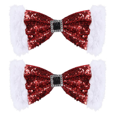 Glitter Red Christmas Hair Bows for Girls Women 5 Inch Large Festive Santa Bow Hair Clips Sparkling Holiday Hair Décor Accessories for Parties Events Kids Xmas Gift Pack of 2