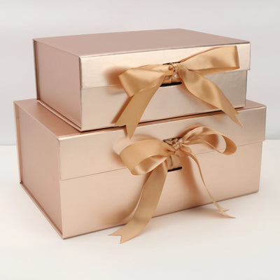 Ribbon Gift Box with Magnetic Flip 1Pc Golden Folding Box Packaging Cases Display Bow Ribbon Jewelry Gift Box