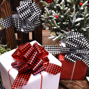 20 Pieces Christmas Pull Bows Plaid Bows Buffalo Wrap Pull Bows Christmas Ribbon Bows for Christmas Wreath Basket DIY Craft (5 Inch)