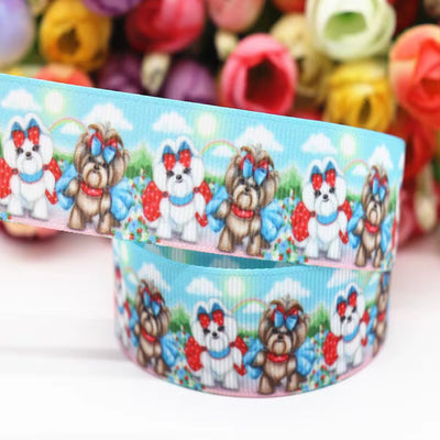 1" 25Mm 5 Yards/Lot Grosgrain Ribbons DIY Hairbows Dog Printed Handmade Grosgrain Ribbons 100% Polyester Ribbons