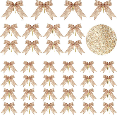 36 Pieces Bow Decor, Christmas Tree Bow Ornament, Glitter Ribbon Bowknot for Wreath Garland, Party Crafts Home Decoration, 3 Sizes 4.3 X 4.7 Inch, 5.1 X 5.5 Inch, 6.3 X 6.7 Inch (Rose Gold)