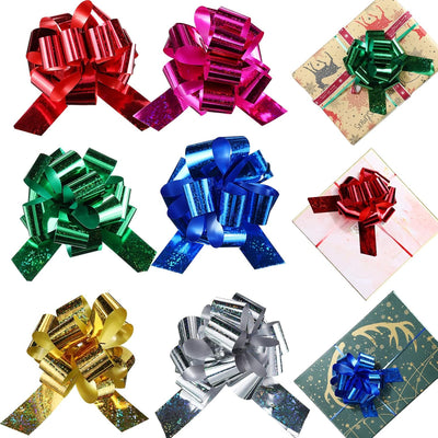 24 Pieces 4.5 Inches Christmas Pull Bows Bulk for Gift Wrapping Gift Bows with Ribbon for Christmas Basket Holiday Party Favor Decoration