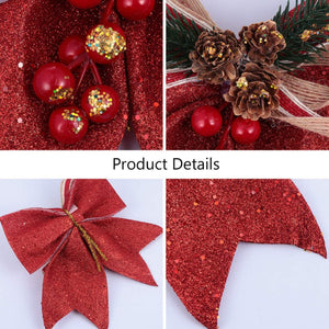 4Pcs Christmas Ribbon Bows Ornaments Holiday Decorative Bows Christmas Tree Bows for Wreath Garland Wrapping Supplies (Red)